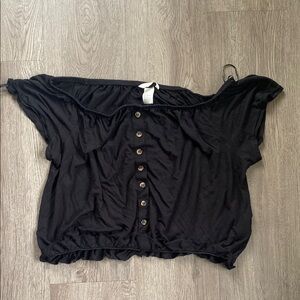 Black Off-Shoulder Buttoned Women's Top